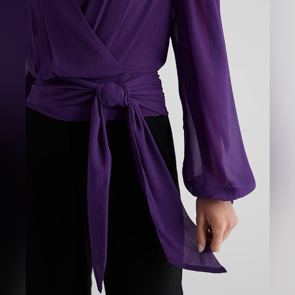 Express Women's Tie Waist Top Size XS Purple V-Neck Faux Wrap Lined NWT $54 - Picture 2 of 16